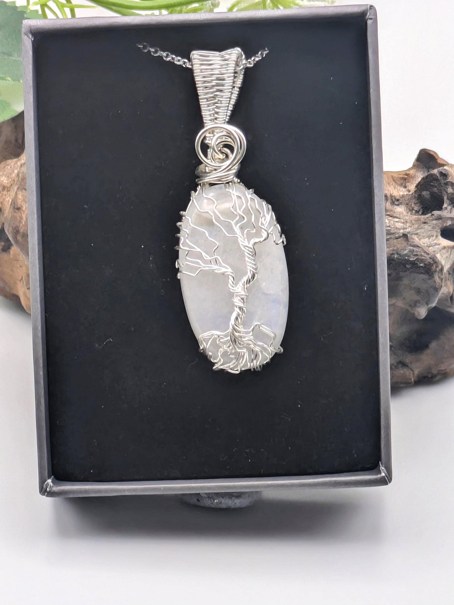 Sterling Silver Tree of Life Moonstone Pendant Necklace, Healing Crystal Jewellery
