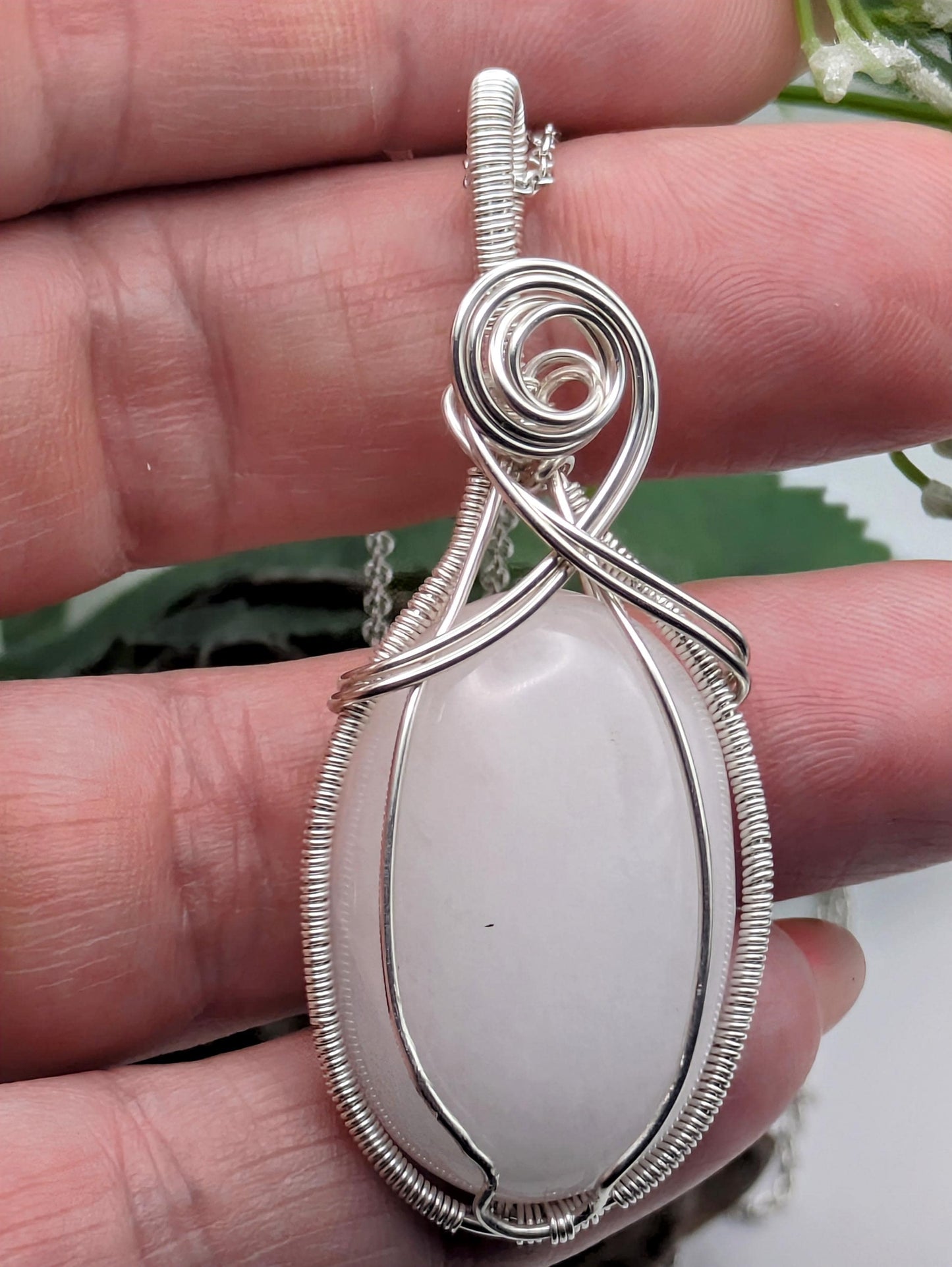 Snow Quartz Pendant: Sterling Silver Wire Wrapped Healing Crystal Necklace