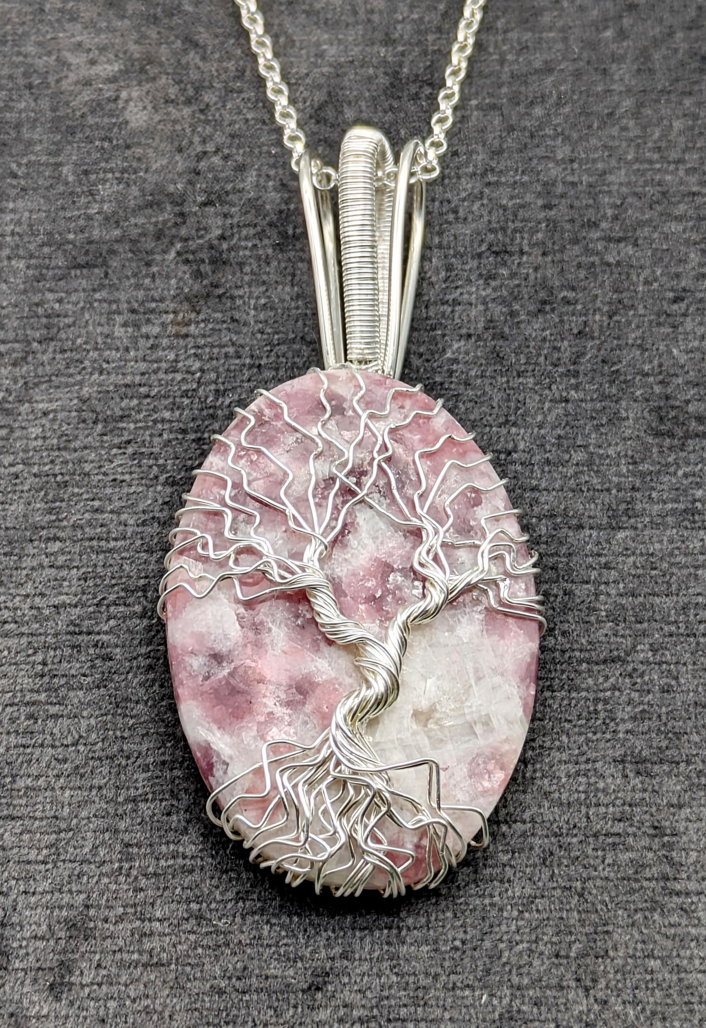 Sterling Silver Tree of Life Pendant: Tourmaline in Quartz Crystal Necklace