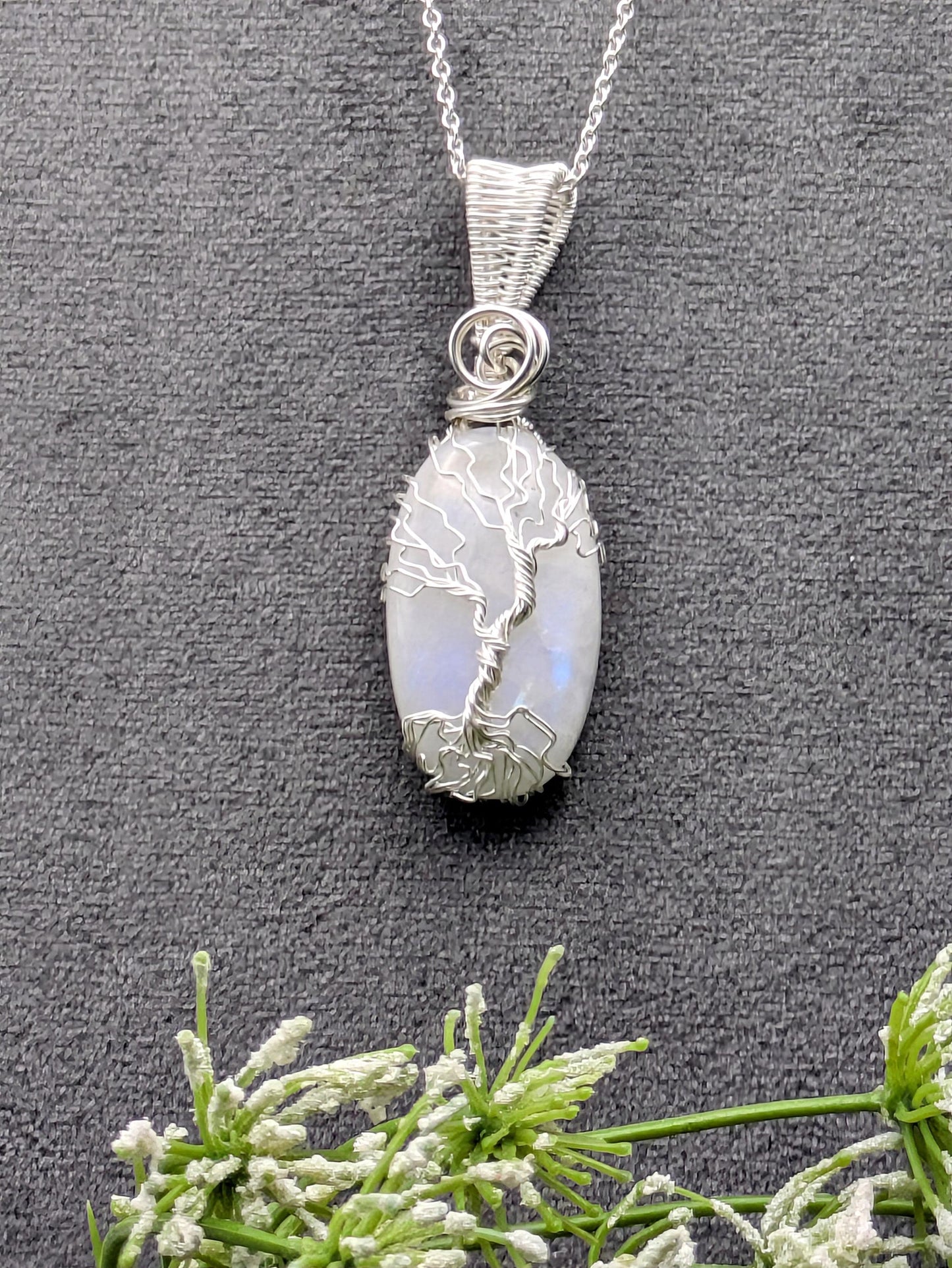 Sterling Silver Tree of Life Moonstone Pendant Necklace, Healing Crystal Jewellery