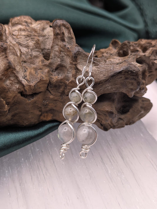 Labradorite Dangle Earrings: Silver Wire Wrapped Healing Crystals