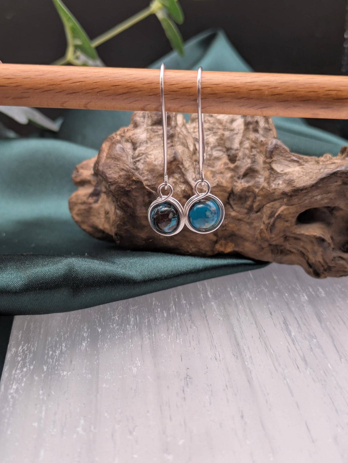 Handwrapped African Turquoise Earrings in Silver Healing Crystal Jewellery for Transformation and Inner Wisdom
