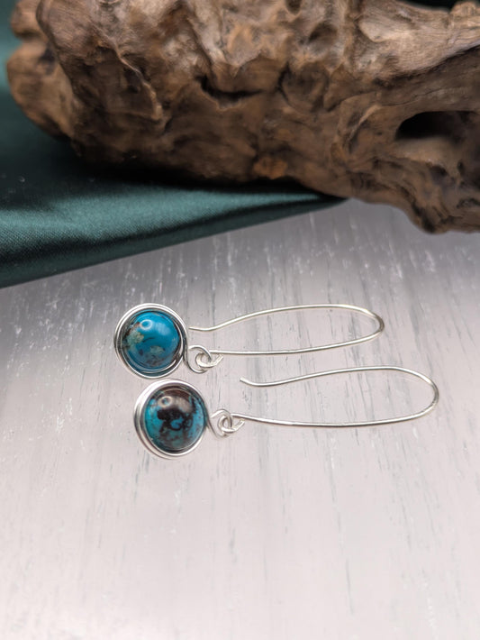 Handwrapped African Turquoise Earrings in Silver Healing Crystal Jewellery for Transformation and Inner Wisdom