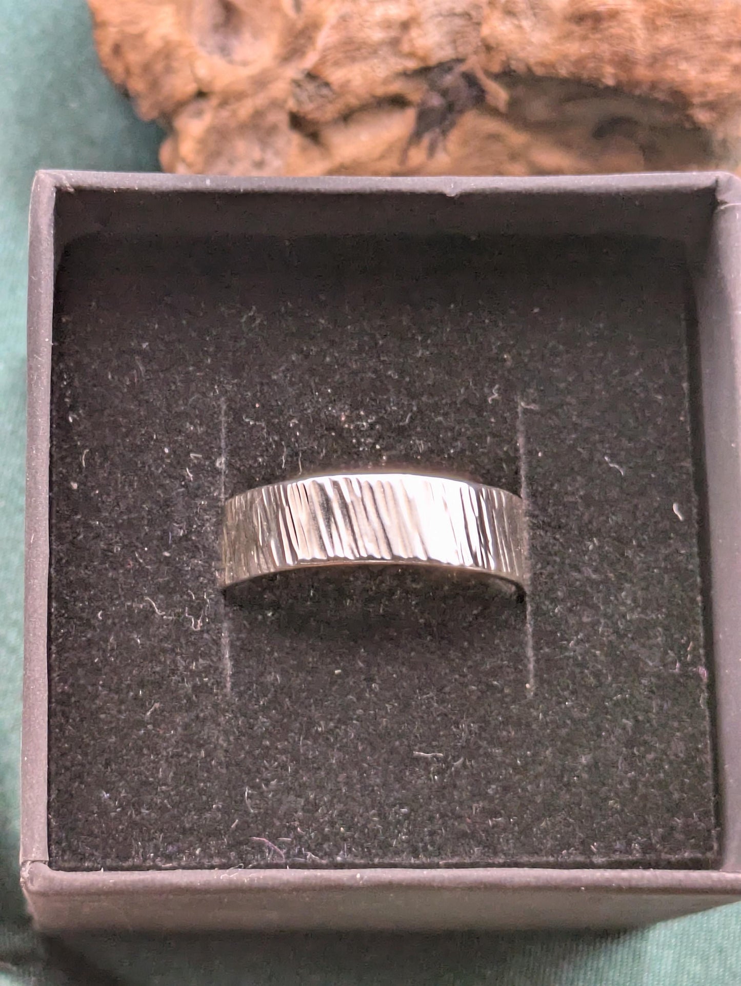 Handcrafted Sterling Silver Bark Texture Ring: 6mm Hammered Statement Band