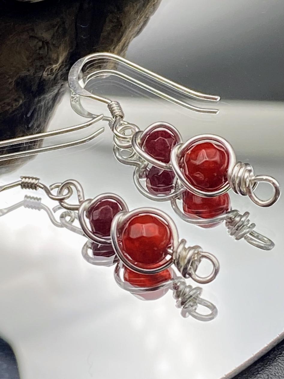 Ruby Gemstone and Silver Earrings: Handmade Healing Crystal Jewellery