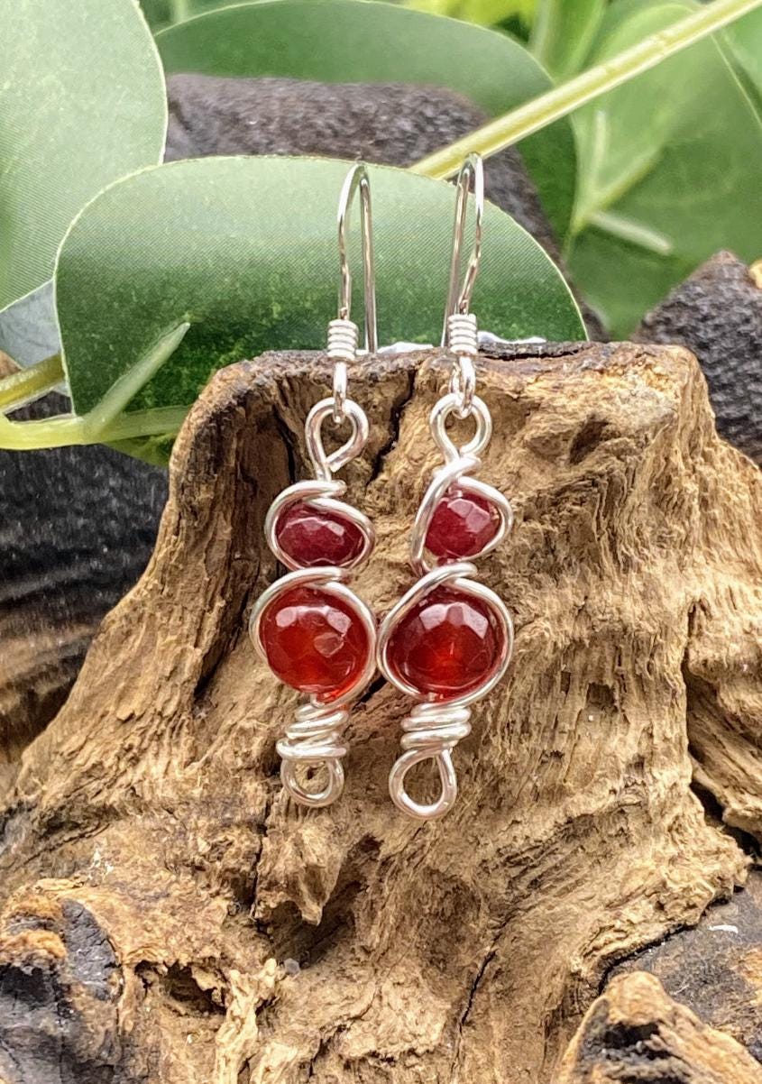 Ruby Gemstone and Silver Earrings: Handmade Healing Crystal Jewellery