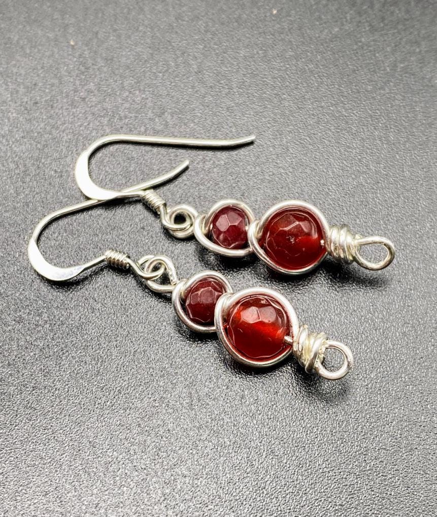 Ruby Gemstone and Silver Earrings: Handmade Healing Crystal Jewellery