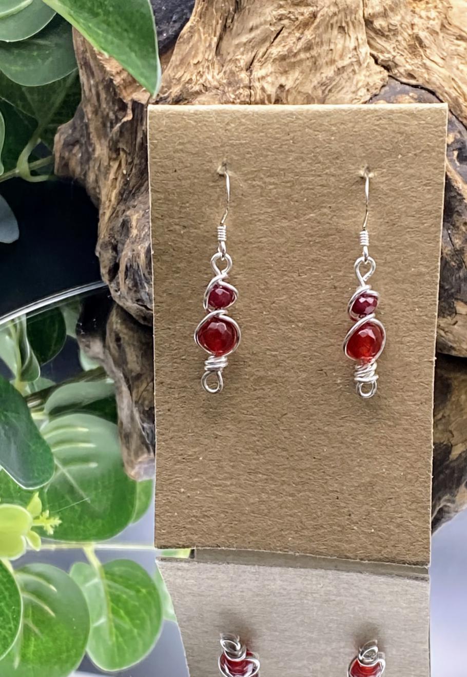 Ruby Gemstone and Silver Earrings: Handmade Healing Crystal Jewellery