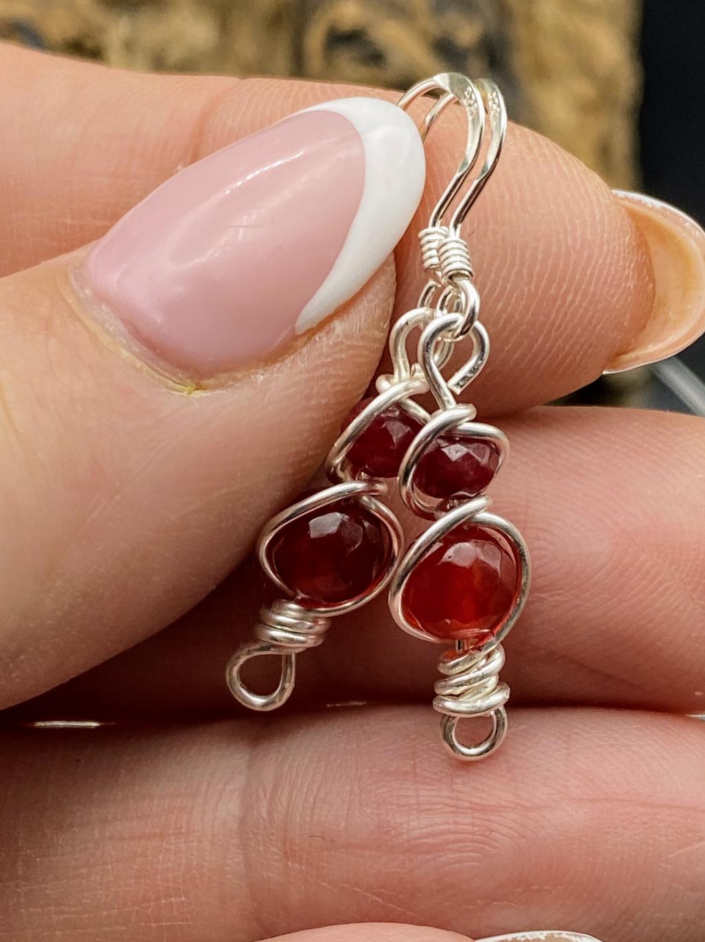 Ruby Gemstone and Silver Earrings: Handmade Healing Crystal Jewellery