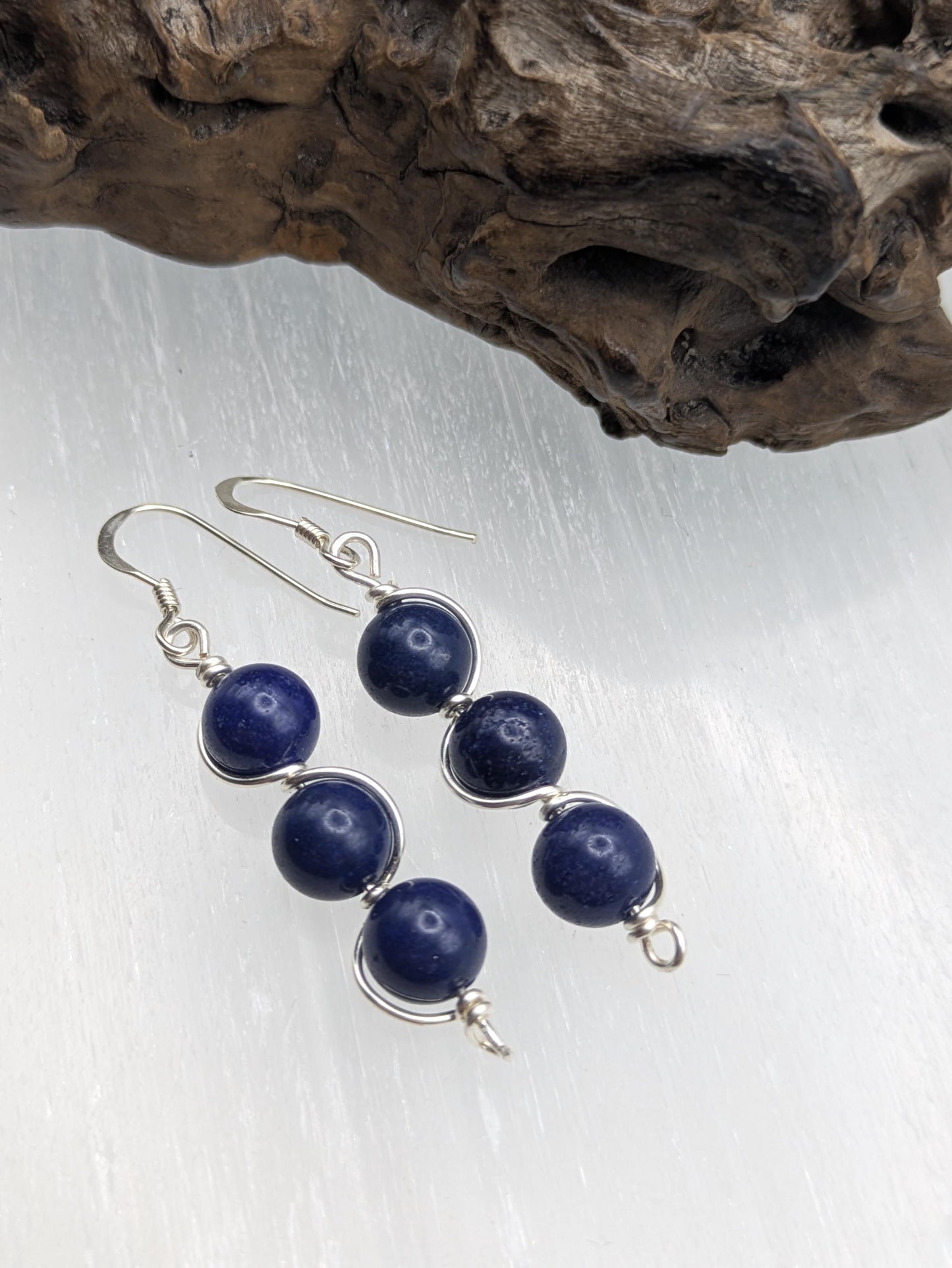Lapis Lazuli Earrings: Silver Wire Wrapped Crystal Jewellery