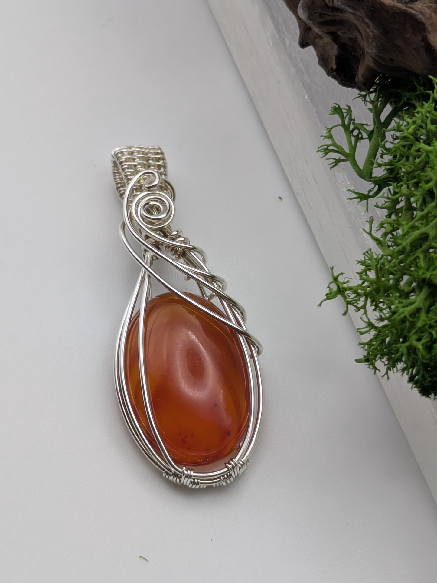 Carnelian Pendant, Sterling Silver Wire-Wrapped Necklace for Vitality & Creative Flow
