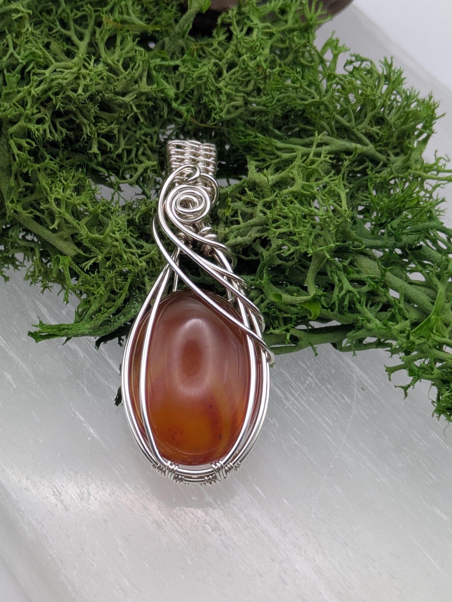 Carnelian Pendant, Sterling Silver Wire-Wrapped Necklace for Vitality & Creative Flow