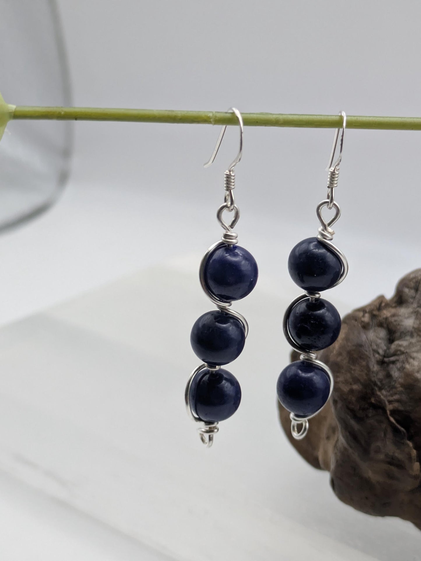 Lapis Lazuli Earrings: Silver Wire Wrapped Crystal Jewellery