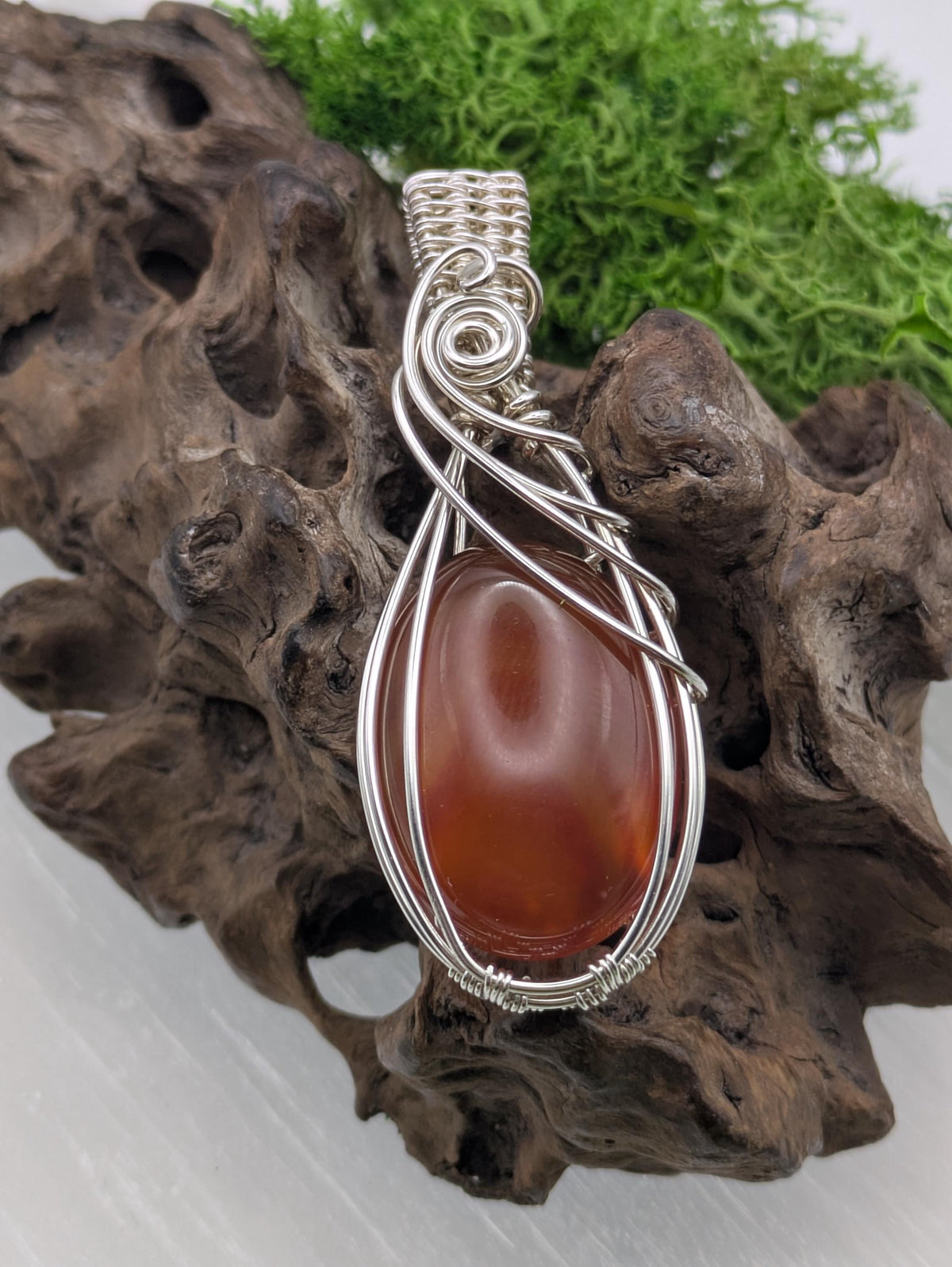 Carnelian Pendant, Sterling Silver Wire-Wrapped Necklace for Vitality & Creative Flow