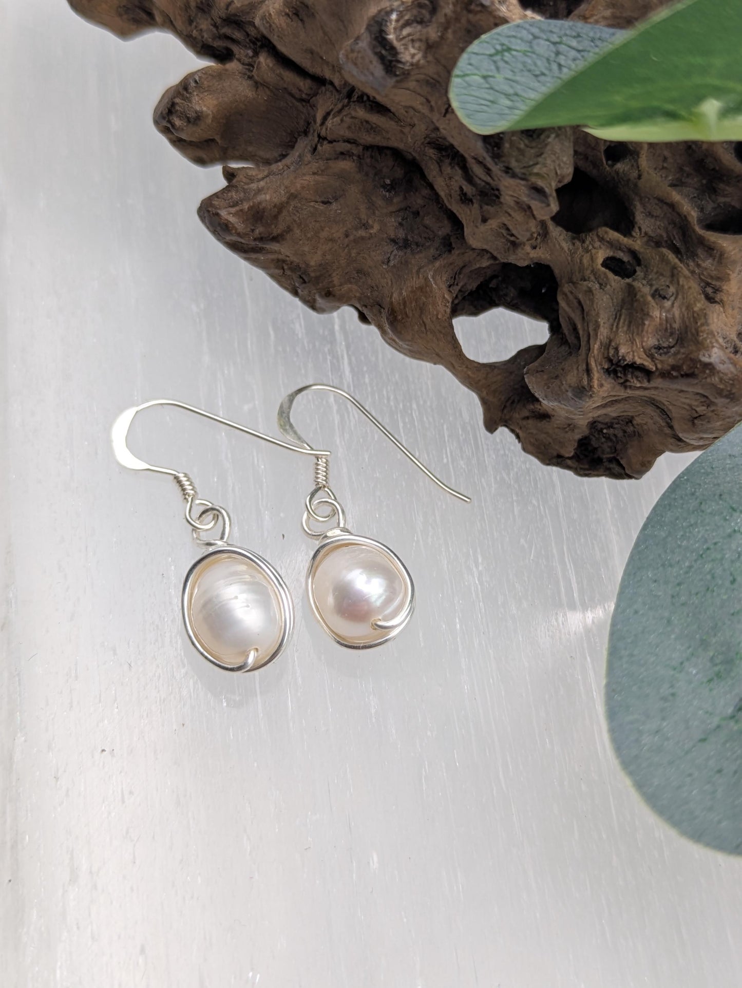 Dainty Silver Wrapped Freshwater Pearl Earrings, For The Lady Who Loves Timeless Elegance