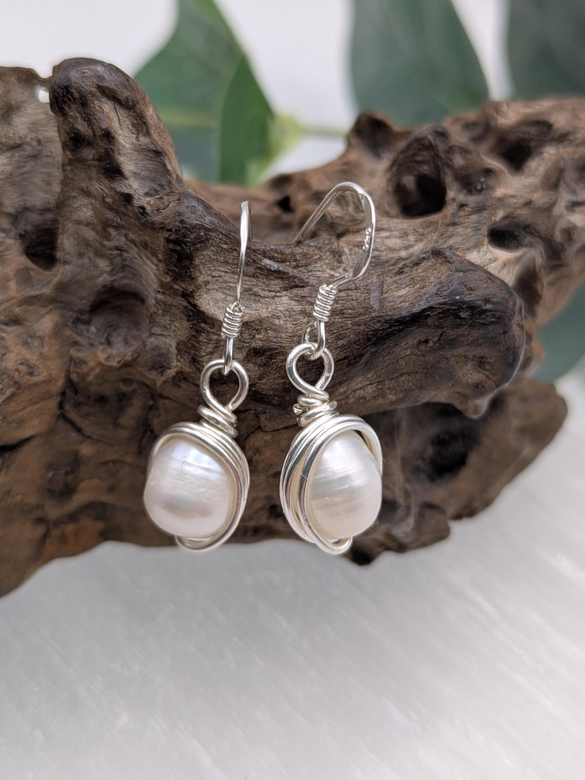 Dainty Silver Wrapped Freshwater Pearl Earrings, For The Lady Who Loves Timeless Elegance