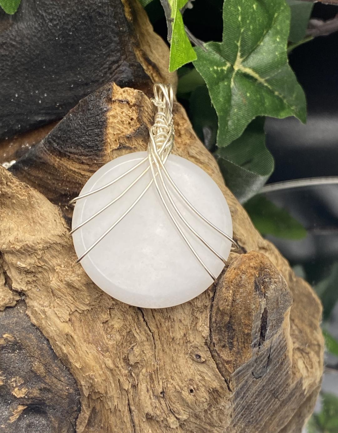 White Jade and Sterling Silver Wrapped Gemstone Necklace