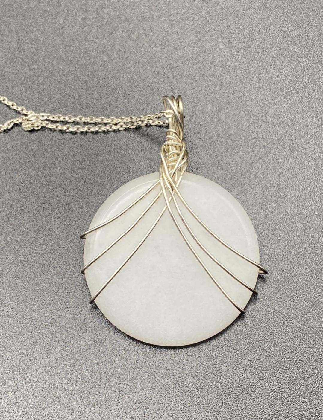 White Jade and Sterling Silver Wrapped Gemstone Necklace