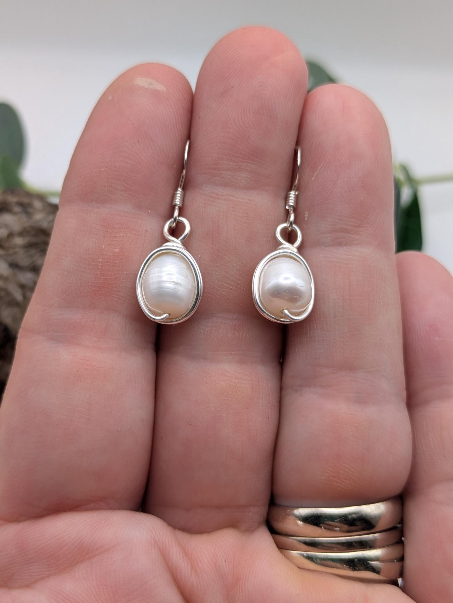 Dainty Silver Wrapped Freshwater Pearl Earrings, For The Lady Who Loves Timeless Elegance