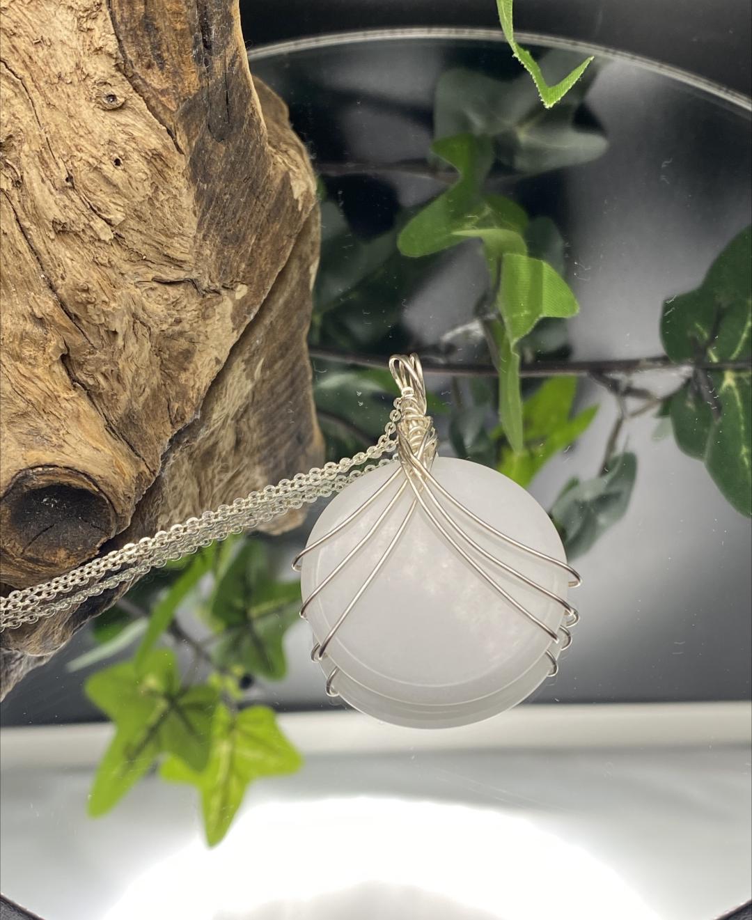 White Jade and Sterling Silver Wrapped Gemstone Necklace