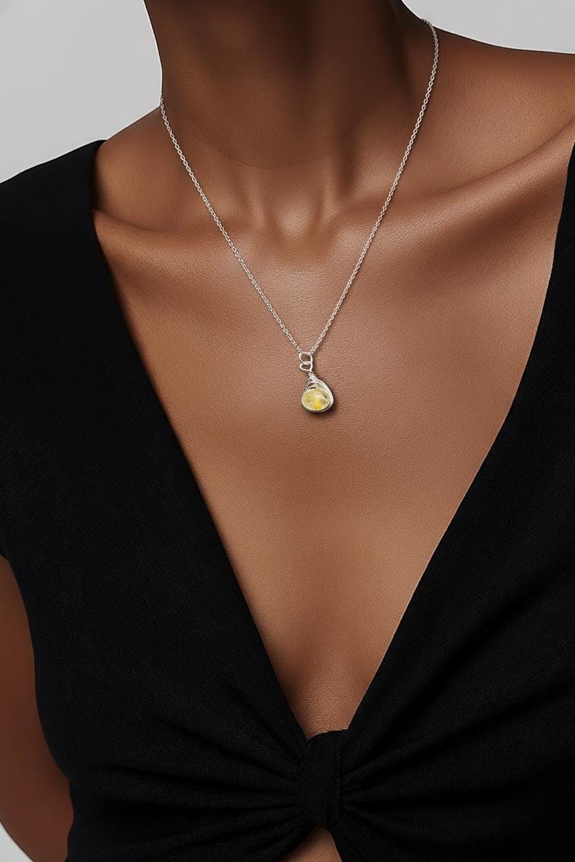 Citrine Sterling Silver Necklace: November Birthstone Crystal Pendant
