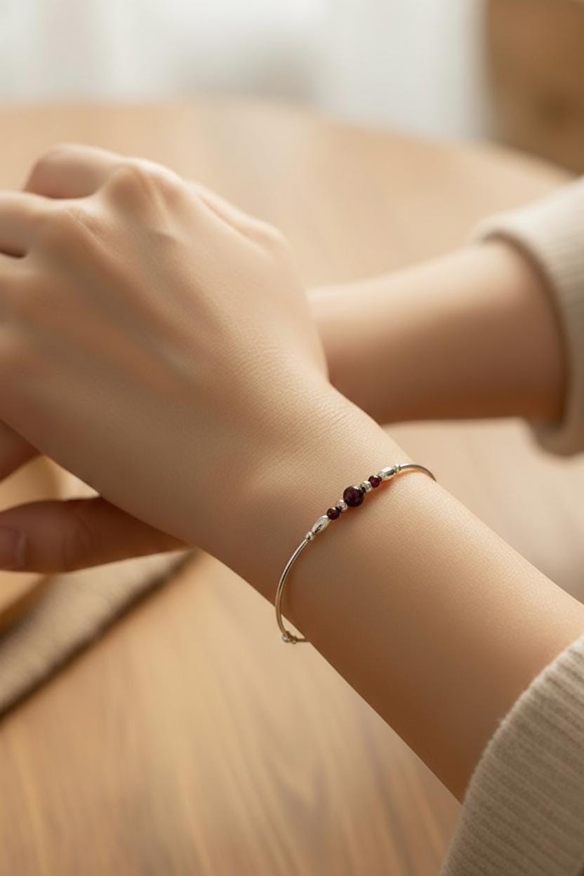 Handmade Garnet and Sterling Silver Bracelet: January Birthstone Jewellery