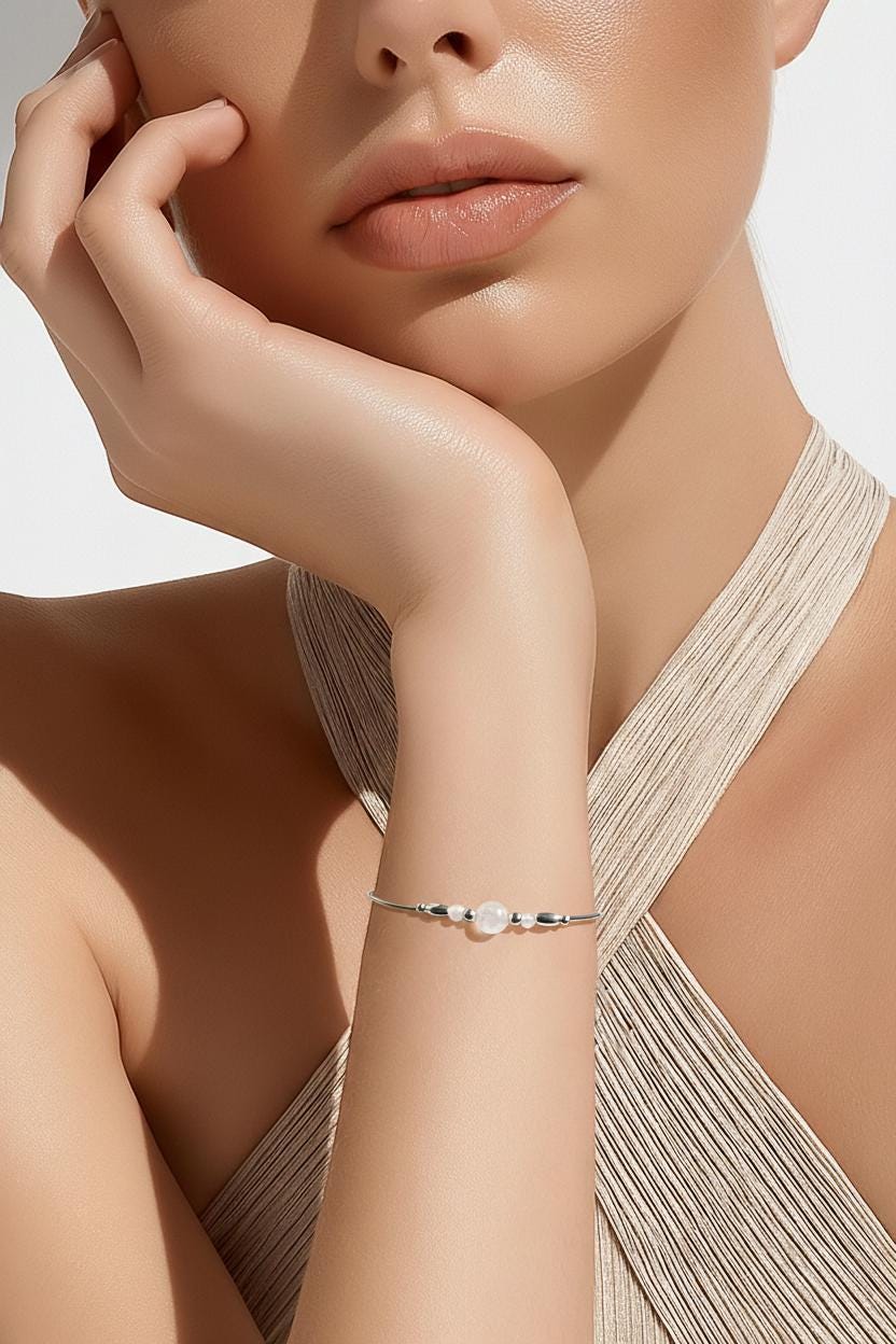 Handmade Quartz and Sterling Silver Bracelet - April Birthstone Gift