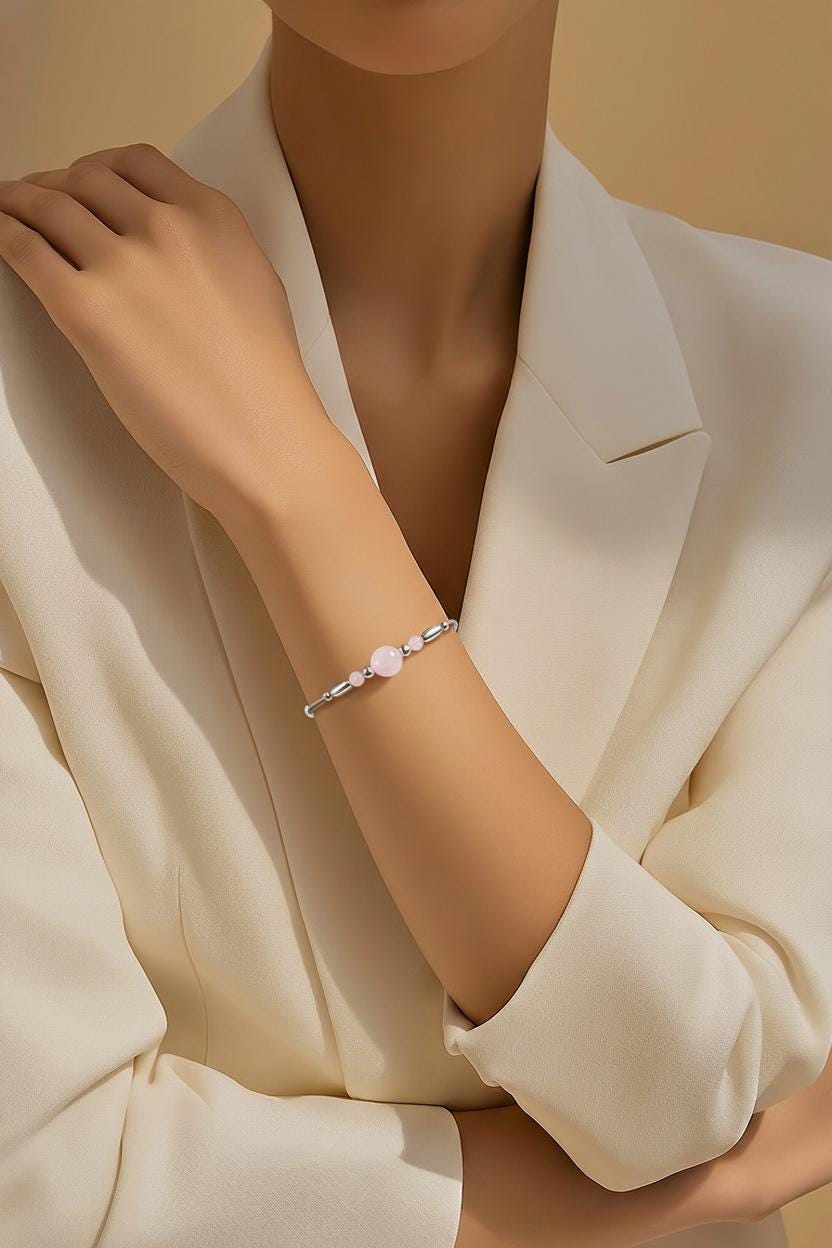 Handmade Rose Quartz and Sterling Silver Bracelet: October Birthstone Jewellery