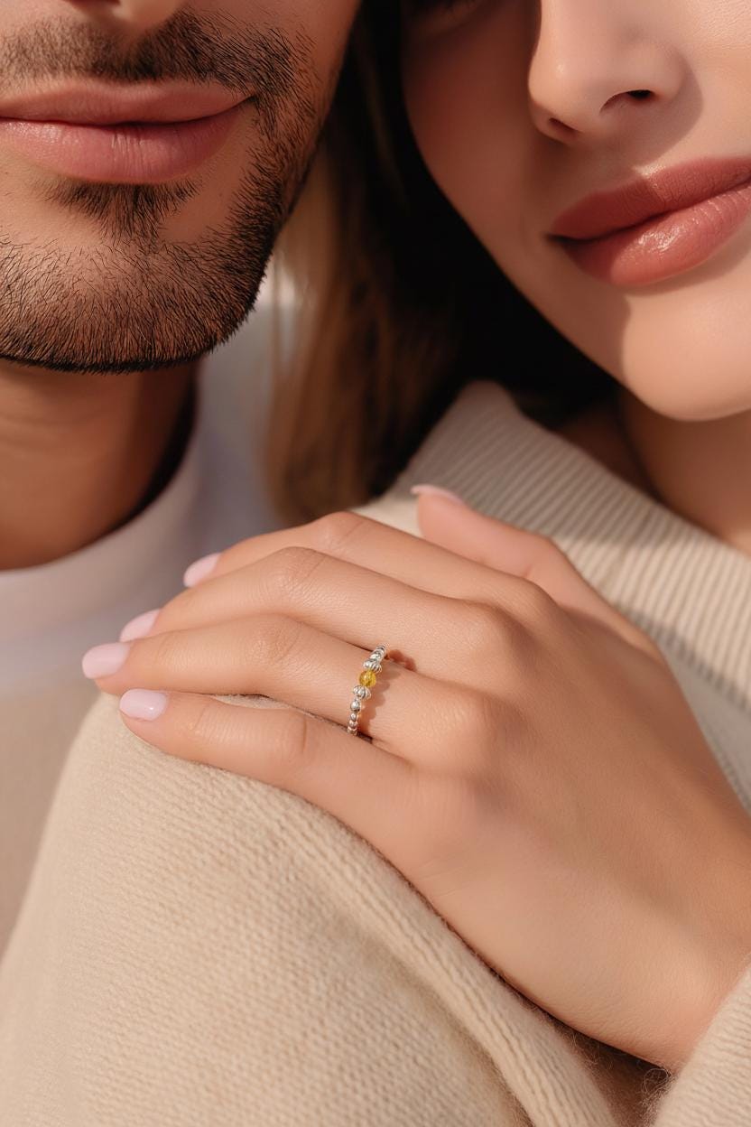 Citrine Birthstone Ring: Sterling Silver Stretch Ring, November Jewellery