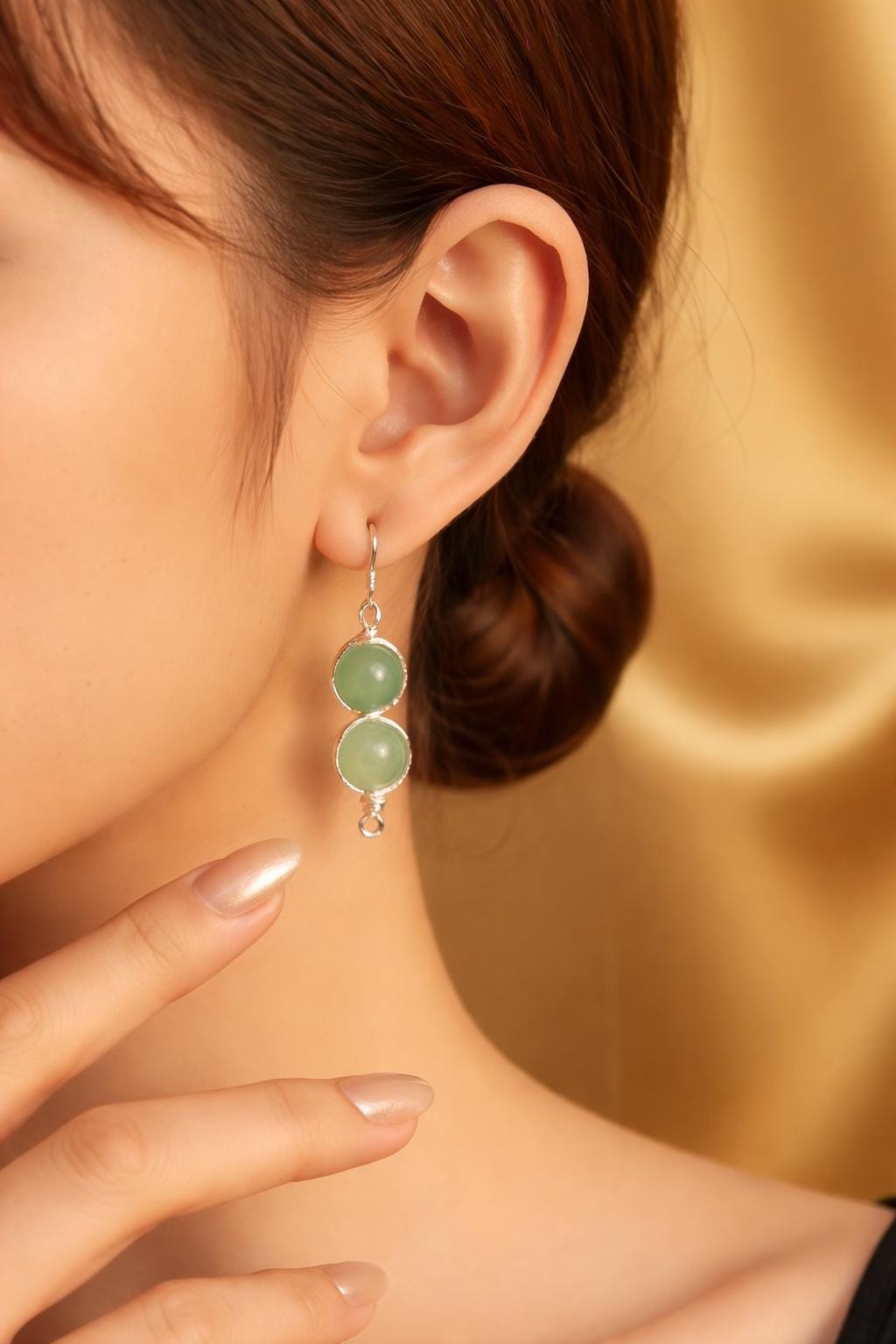 Aventurine and Silver Earrings: Green Crystal Wire Wrapped