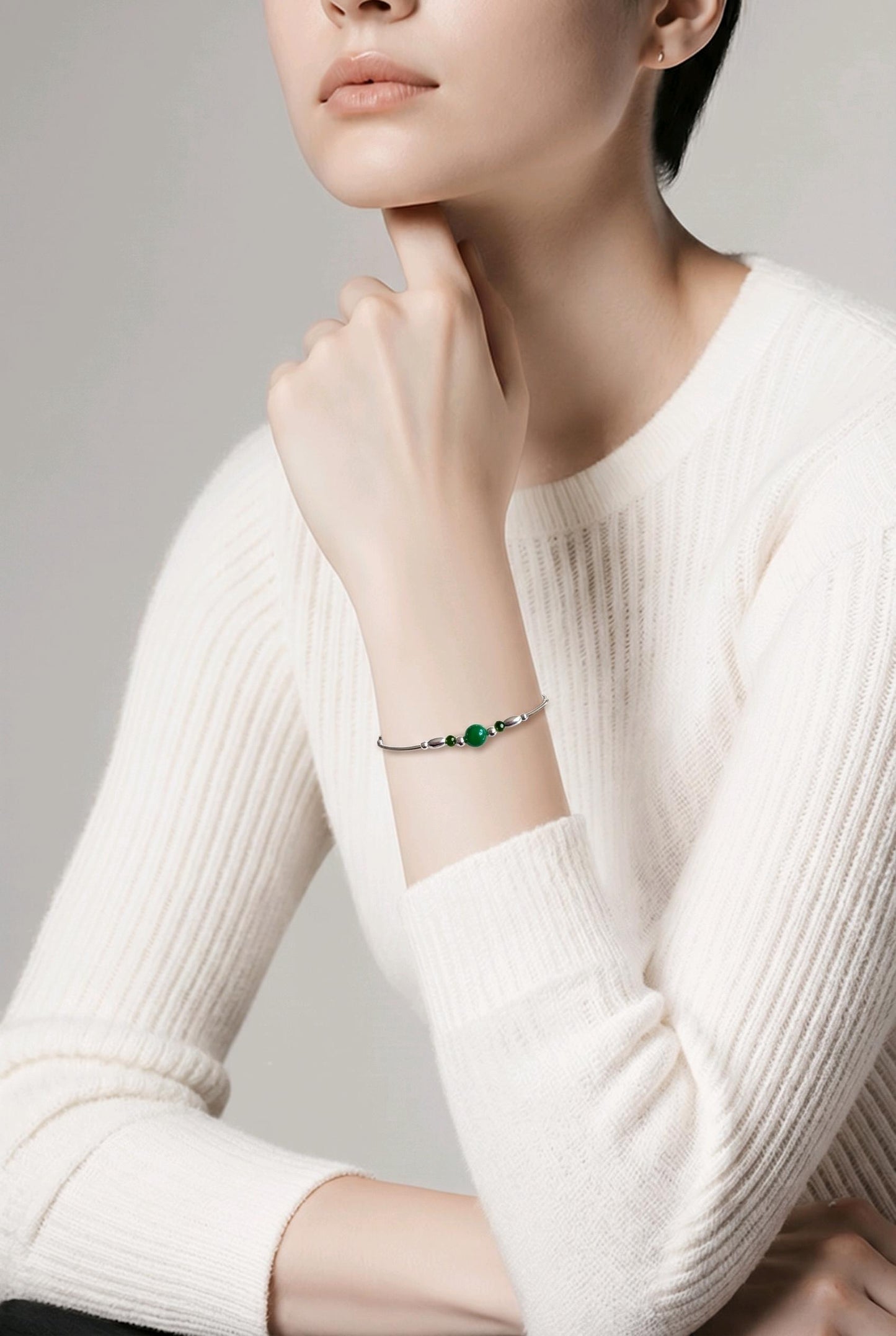 Handmade Emerald and Sterling Silver Bracelet - May Birthstone Jewellery