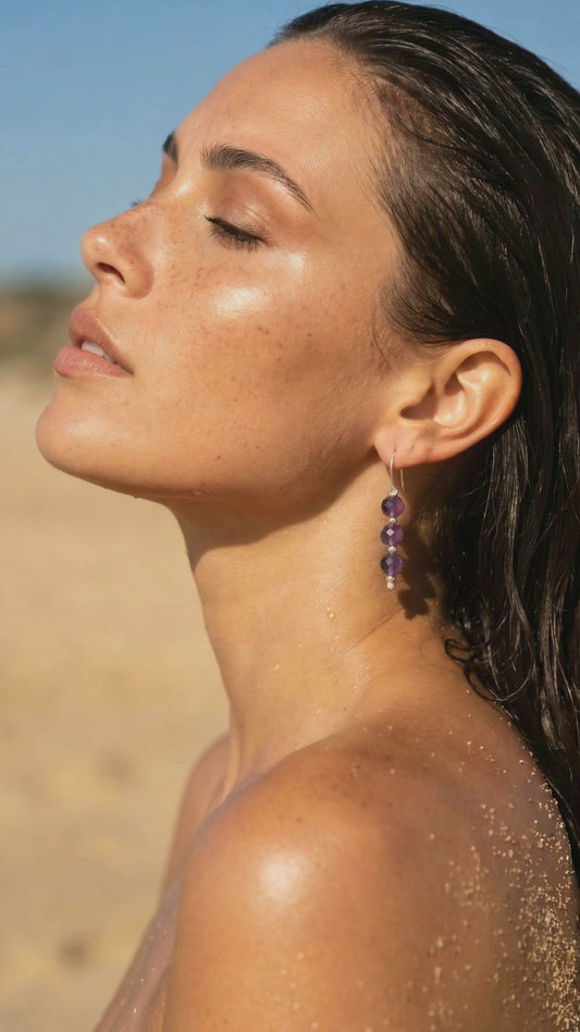 Amethyst Crystal Earrings,  Faceted Gemstones & Sterling Silver Hooks, Handmade in the UK