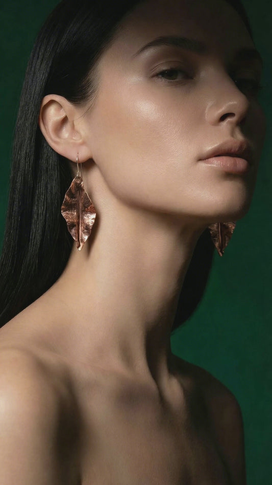 Handcrafted Copper Leaf Earrings,  Textured Nature Inspired Design, Sterling Silver Hooks