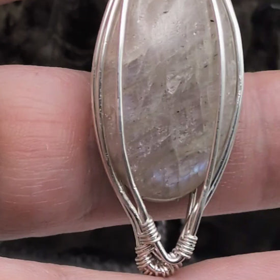 Sterling silver-wrapped belomorite pendant an elegant gift of inner wisdom and radiant energy.”