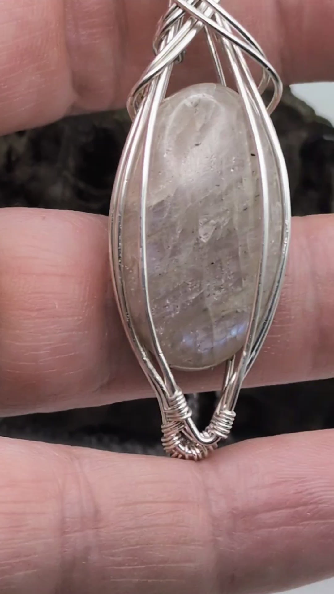 Sterling silver-wrapped belomorite pendant an elegant gift of inner wisdom and radiant energy.”