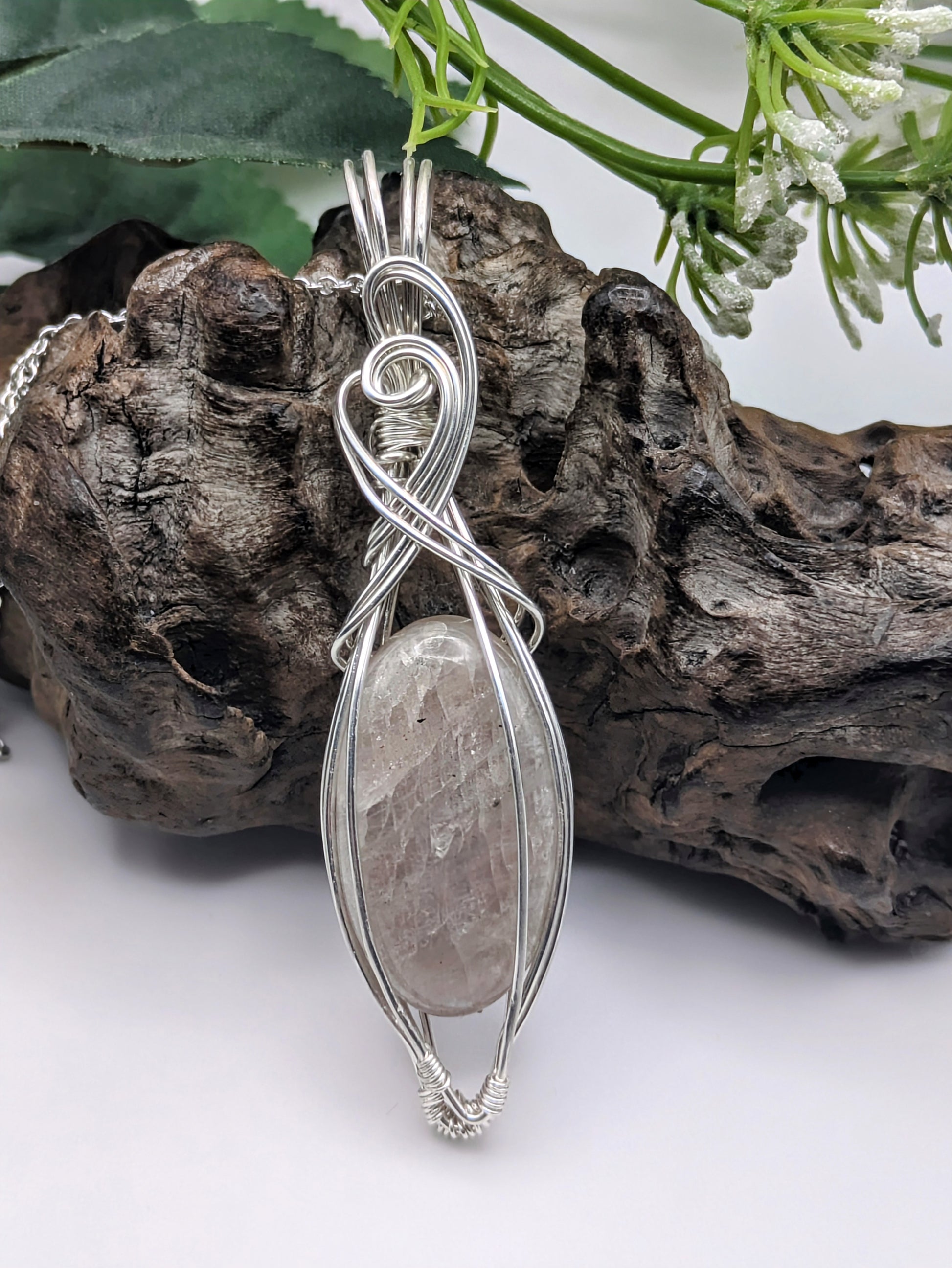 Sterling silver-wrapped belomorite pendant an elegant gift of inner wisdom and radiant energy