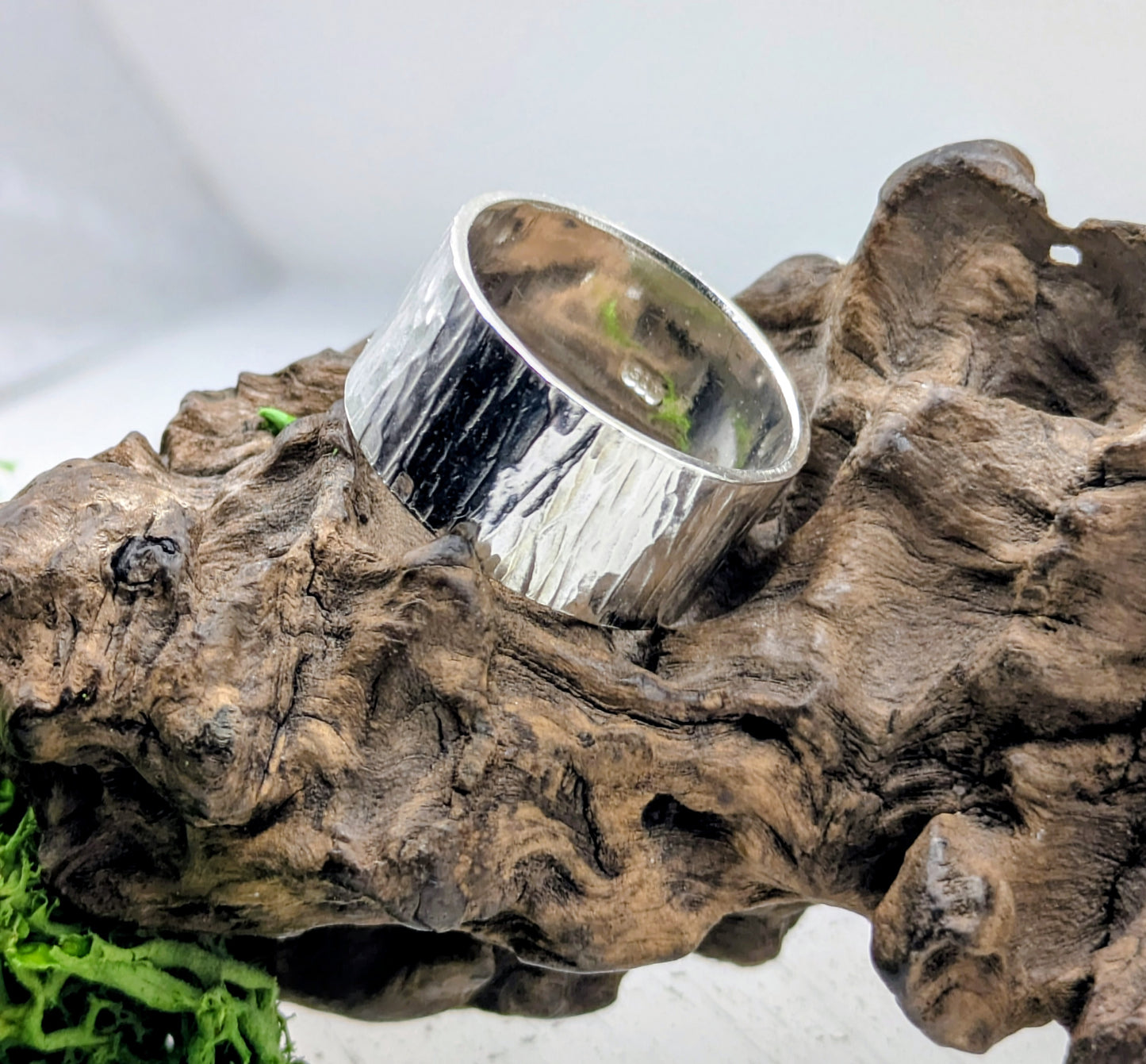10mm Bark Textured Sterling Silver Ring, Raw, Earthy, Handcrafted Strength