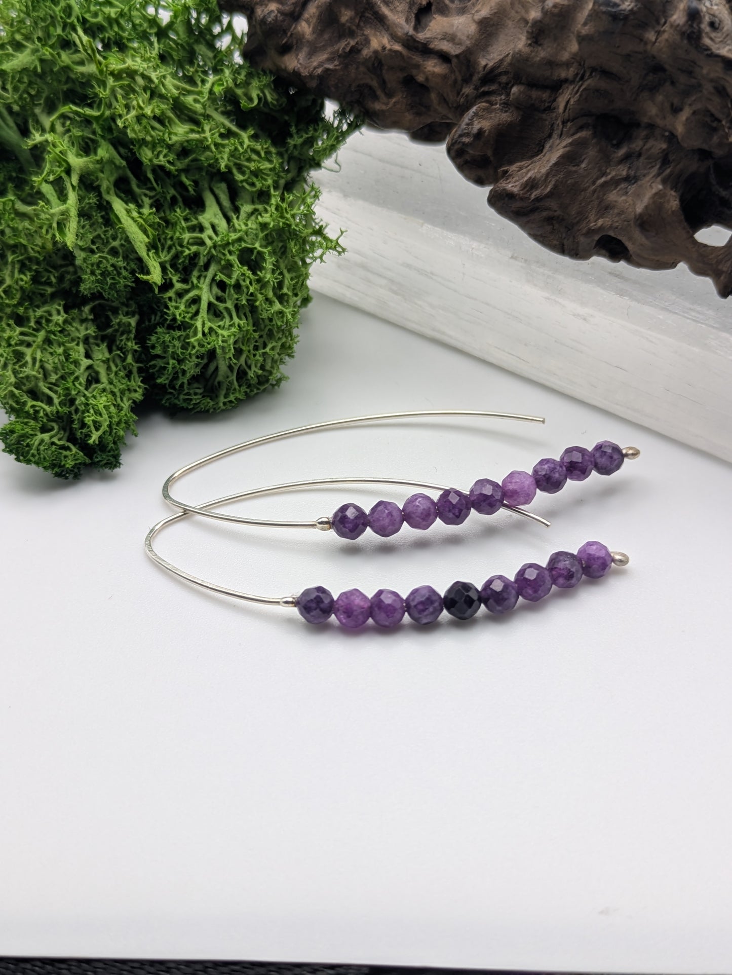 Amethyst Beaded Drop Earrings in Sterling Silver, Elegant Handmade Statement Jewellery