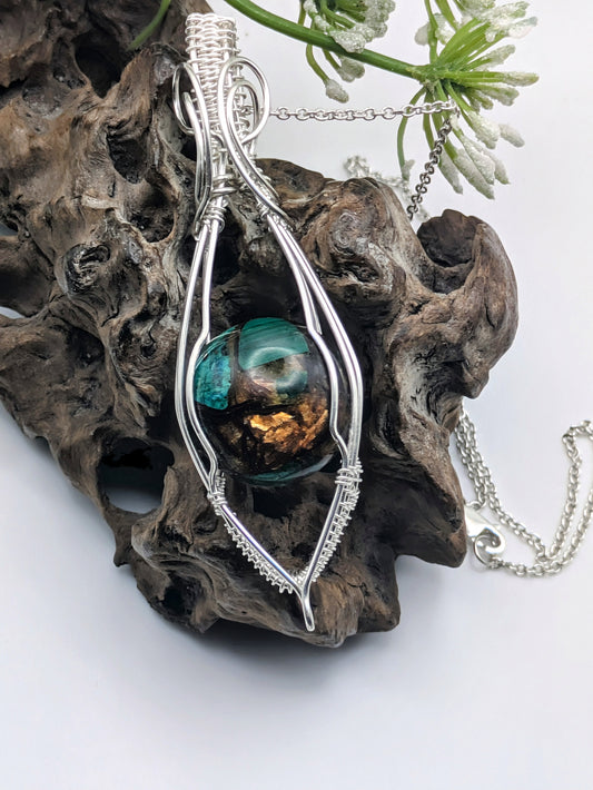 Copper Bornite and Sterling Silver Wrapped Pendant 