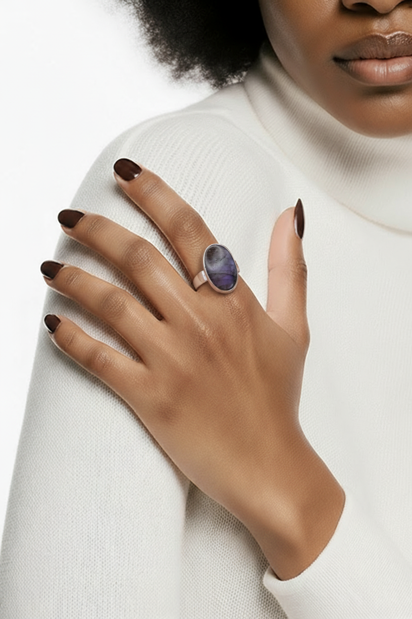 Mystic Bloom – Purple Labradorite & Sterling Silver Ring size Q