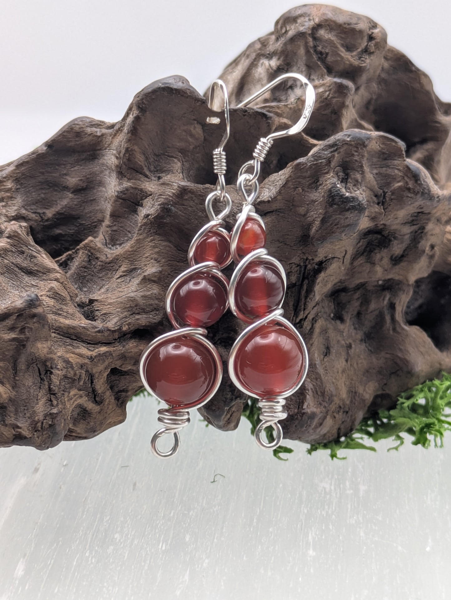 Triple Drop Carnelian Earrings,  Silver Wire-Wrapped Gemstone Dangles for Passion & Motivation