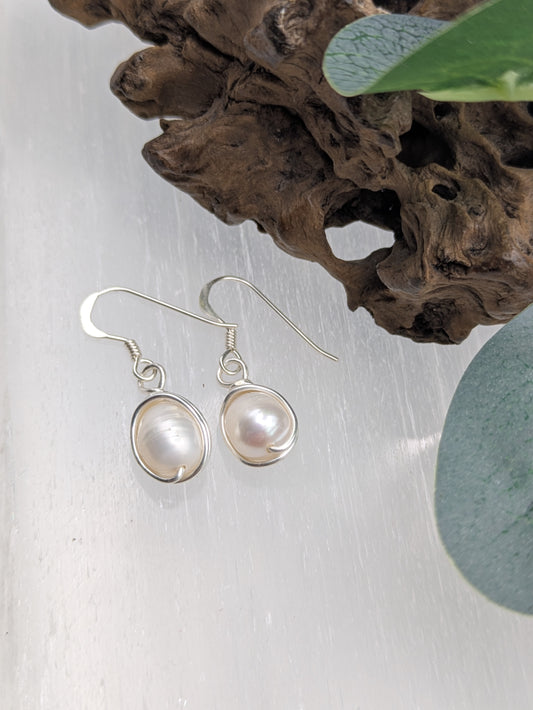 Freshwater Pearl Earrings Wrapped in Silver For An Elegant Look