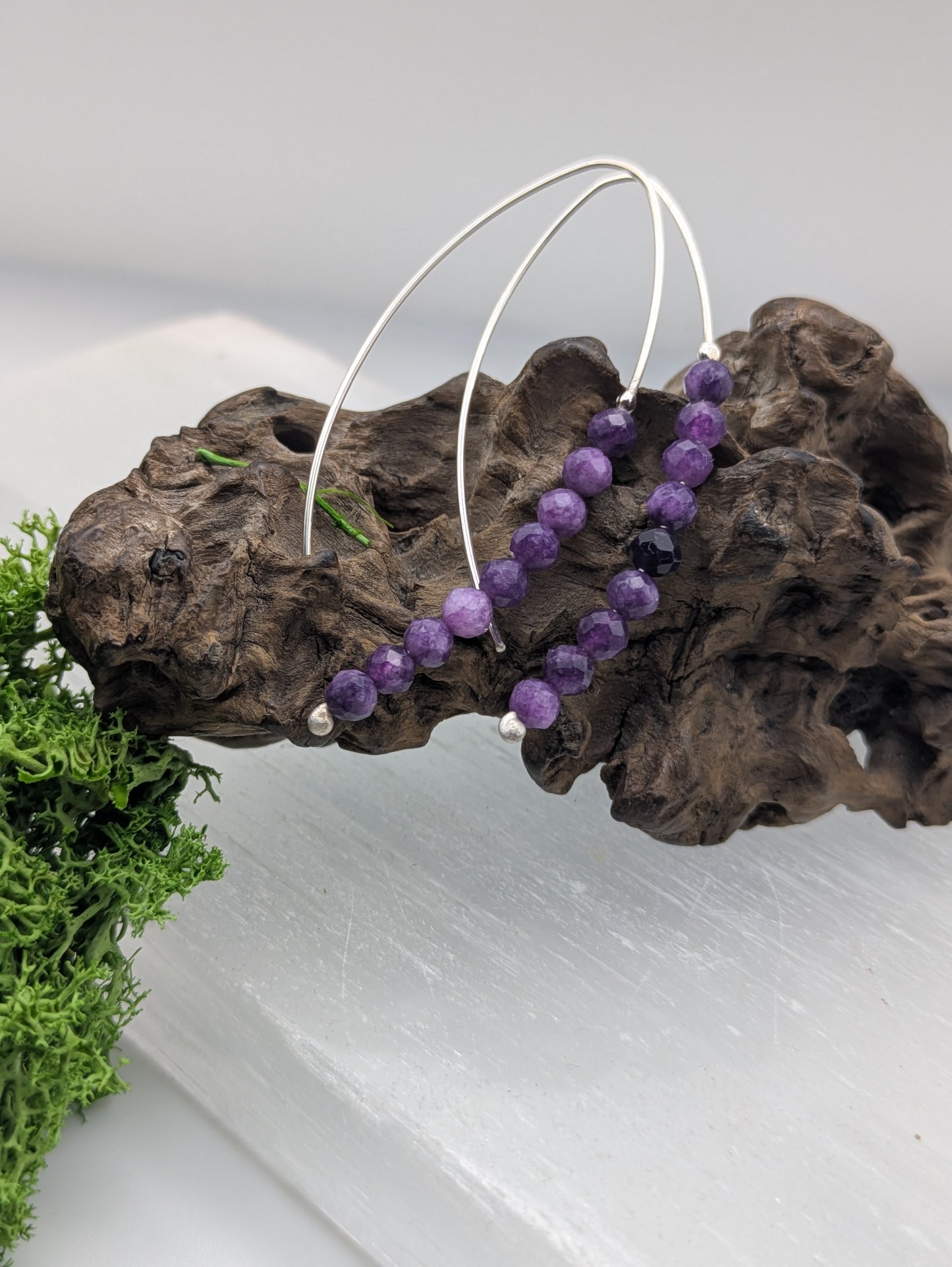 Amethyst Beaded Drop Earrings in Sterling Silver, Elegant Handmade Statement Jewellery