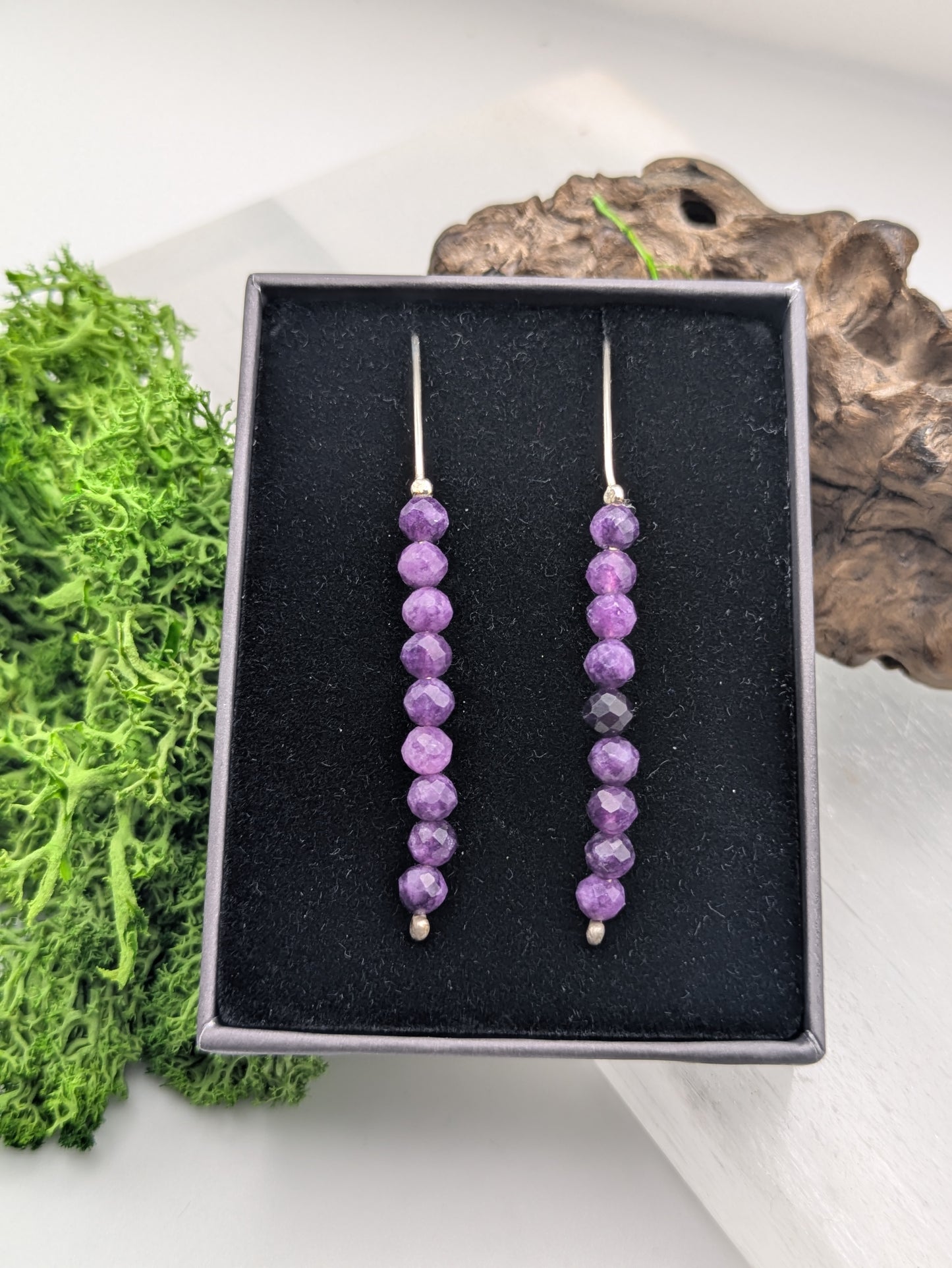 Amethyst Beaded Drop Earrings in Sterling Silver, Elegant Handmade Statement Jewellery