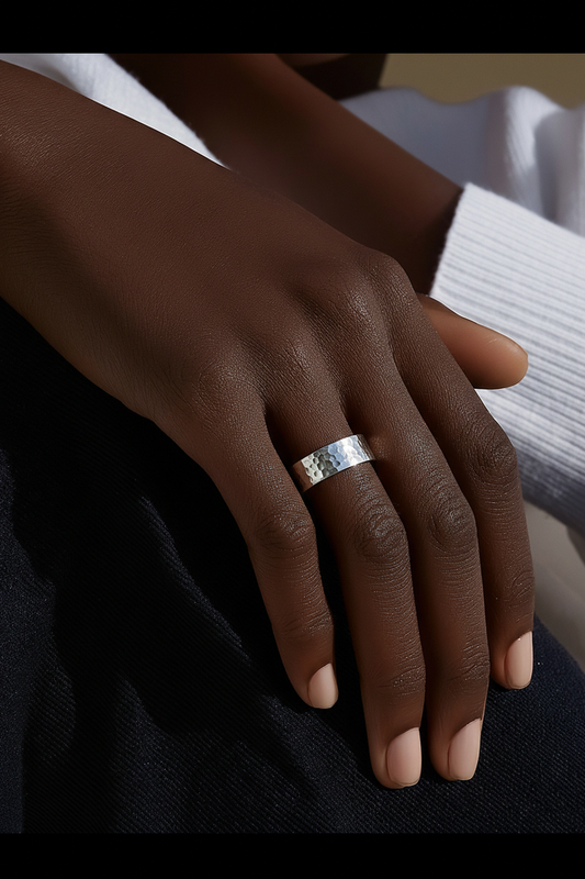 Handcrafted 6mm Sterling Silver Ring with a Hammered Texture a Bold Statement Band Made From Recycled Sterling Silver silver.
