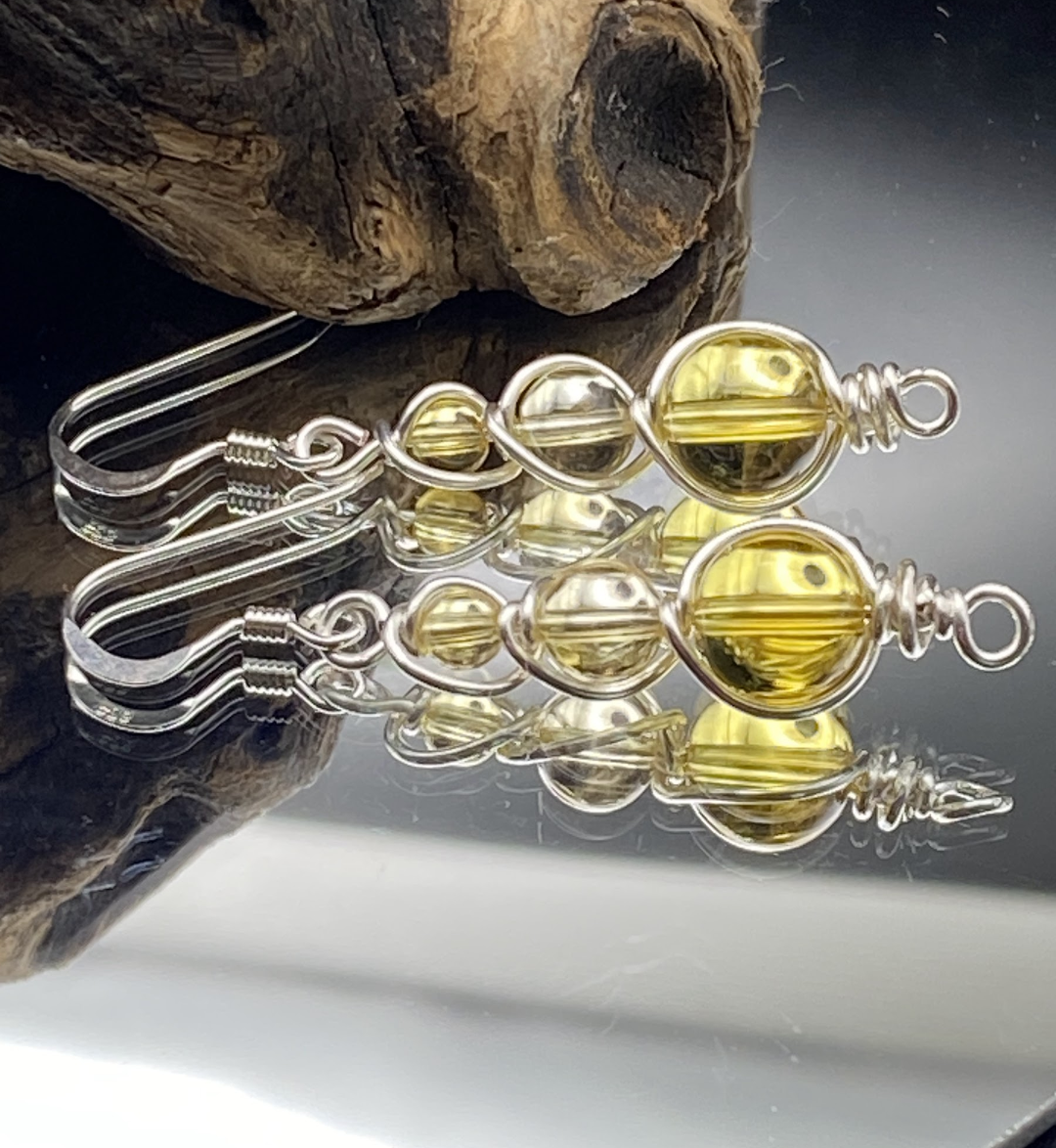 Golden citrine crystal earrings wrapped in silver like drops of sun for summer days