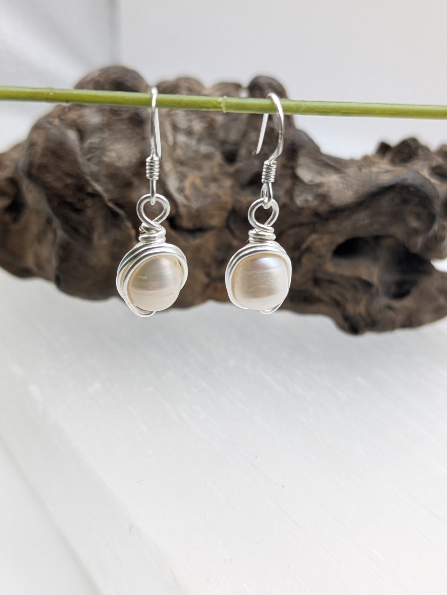 Freshwater Pearl Earrings Wrapped in Silver For An Elegant Look