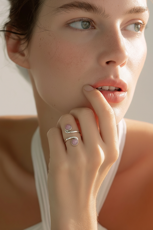 Handmade Rhodonite Ring, fully hallmarked in Recycled Sterling Silver With Hammered Texture a Unique Natural Pink Gemstone Piece For Emotional Balance and Self Love