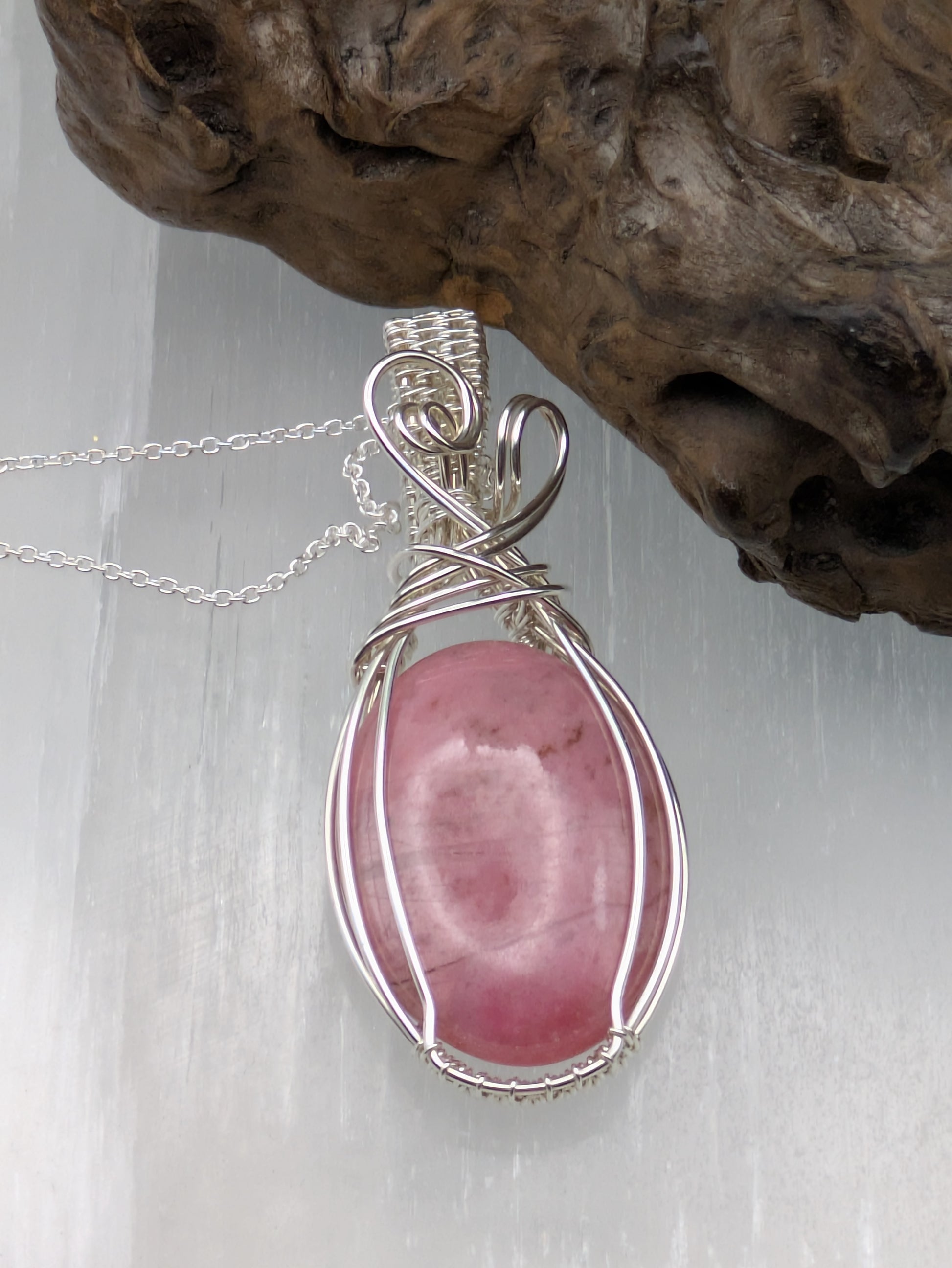 Statement rhodonite pendant handcrafted in recycled silver made to celebrate your inner strength and heart-led confidence