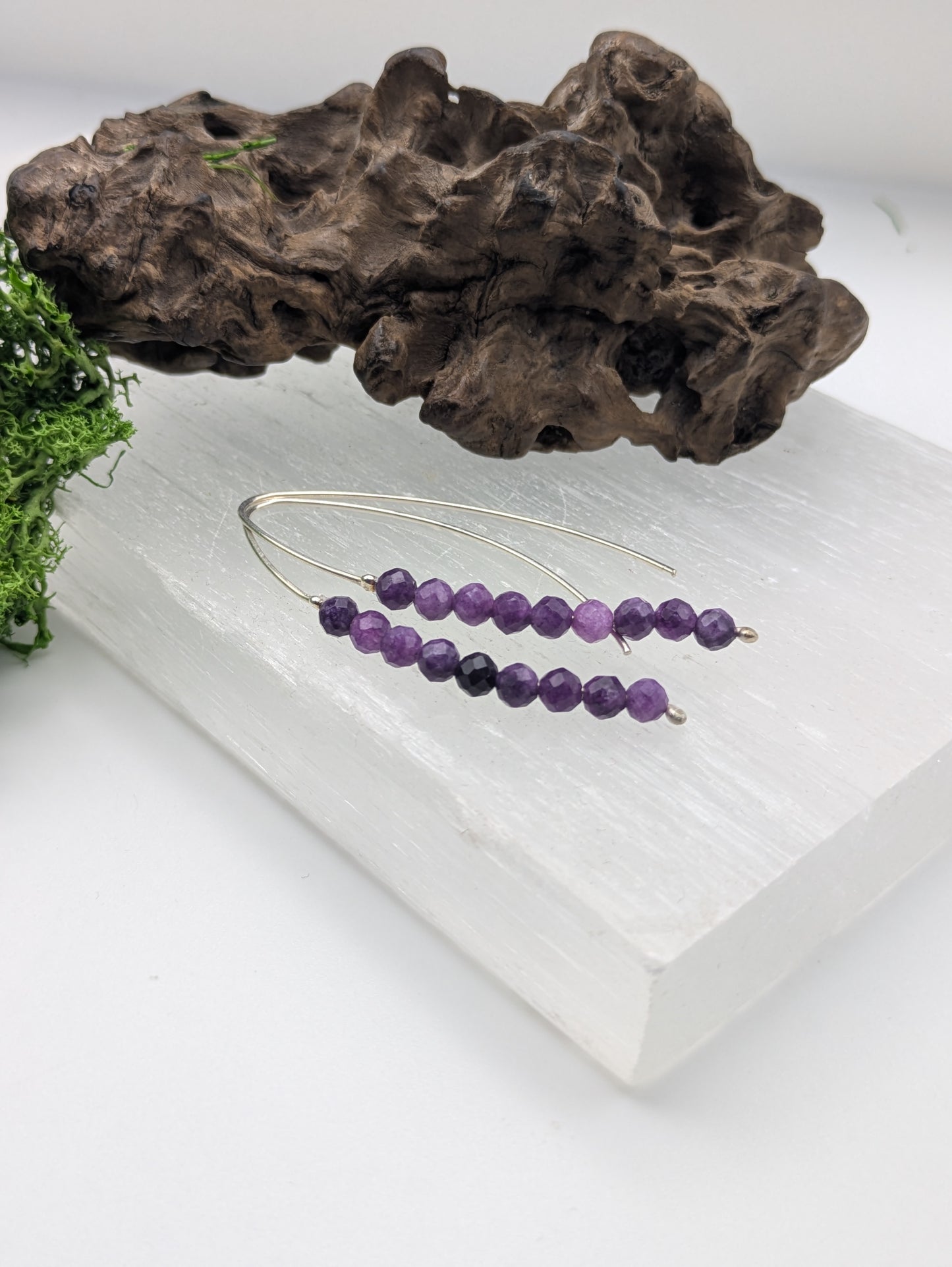 Amethyst Beaded Drop Earrings in Sterling Silver, Elegant Handmade Statement Jewellery